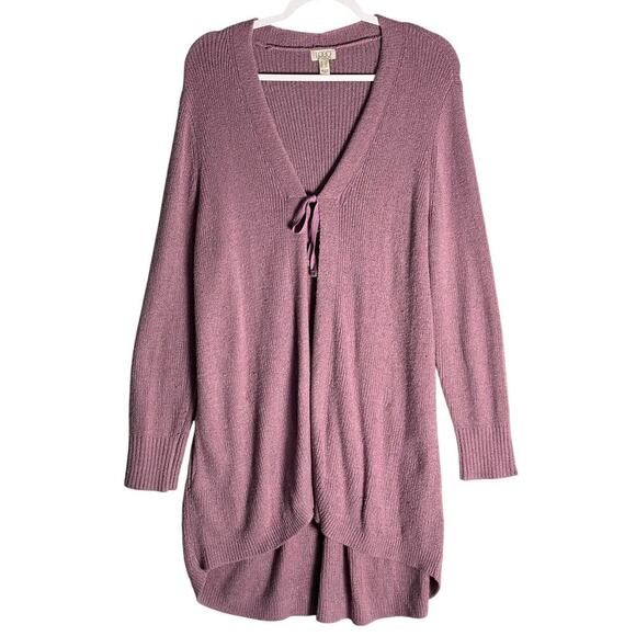 LOGO Lori Goldstein Sz 1X Tie Front Kelsey Cardigan Lavender‎ Longline Pockets - Picture 1 of 15